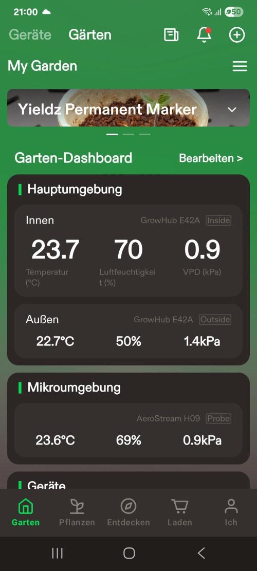 FÜNF FINGER Grow Cup. Week 0 - Dienstag, 24.03.2026
Klimawerte vivosun e42a