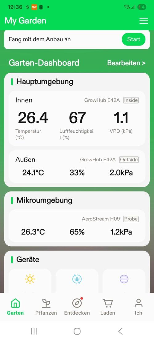 FÜNF FINGER Grow Cup. Week 2 - Klimawerte
Montag 06.04.2026
Tag 18
VEG 2 - Tag 1
