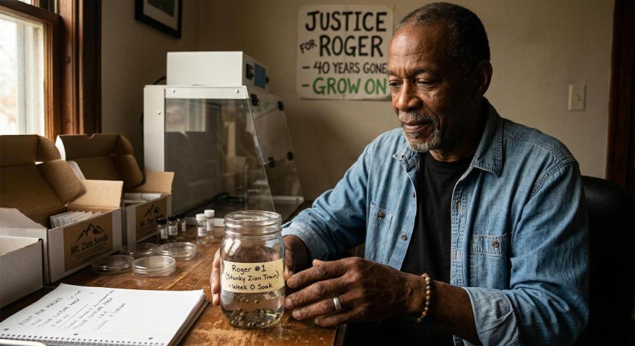 Roger #1 Hunt: Roger’s Legacy @ MtZion. Week 0 - This is the portrait of Roger the "Marijuana Martyr" watching over the start.