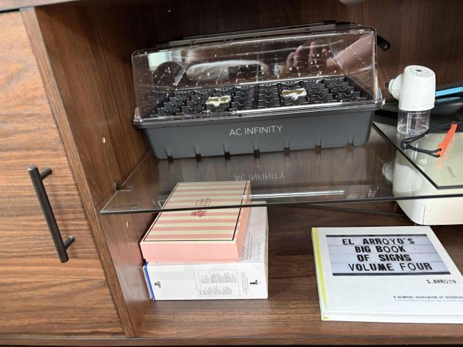 Triple G - 2026. Week 0 - Propagation Kit stored on upper exposed shelf of TV stand on upstairs landing.