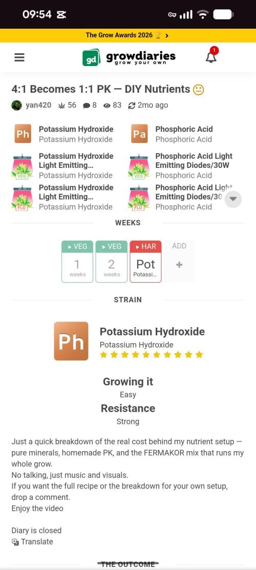 Nutrient inputs, Sunset Sherbet GF. Week 0