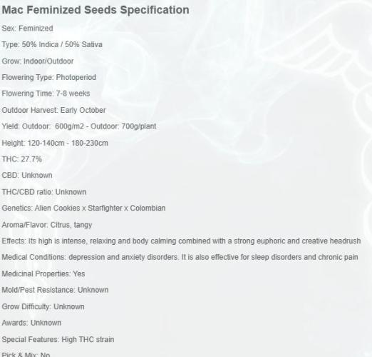 M.A.C.-Sensible Seeds-Premium Selection. Week 1 - Sensible Seeds - Seed Description