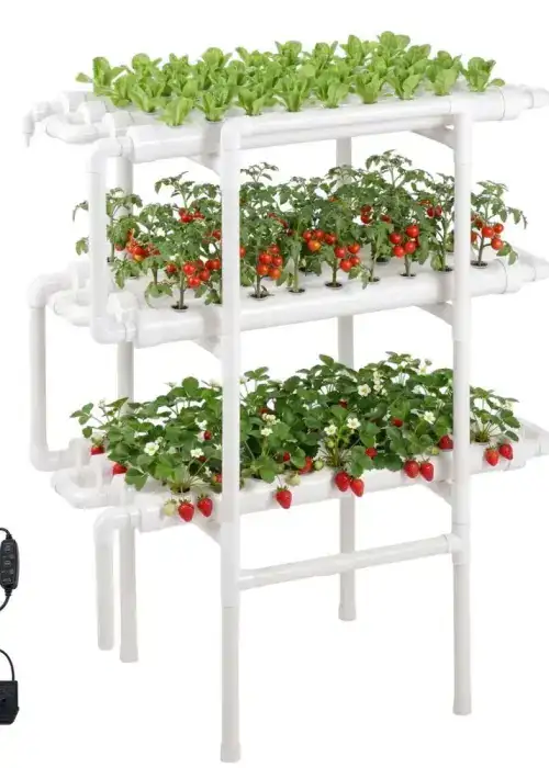 Hydroponics Growing System Kit UPVC Pipes 3-Tier 108 Sites (Sun & Light Blocking)