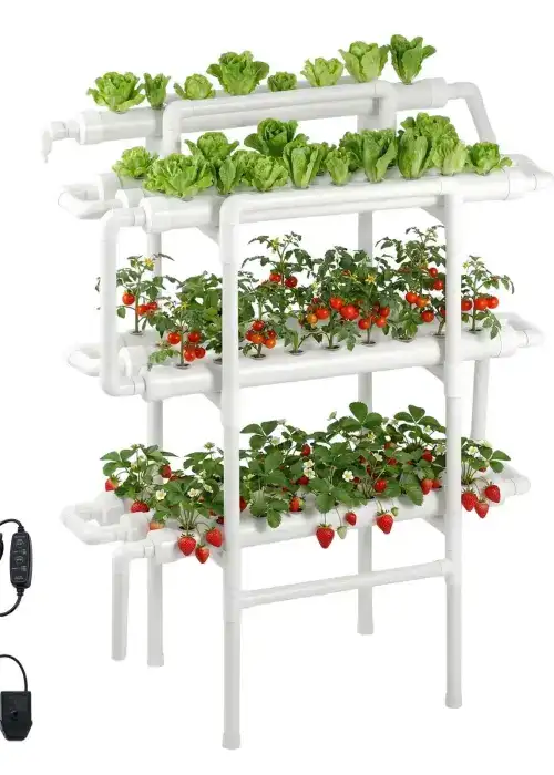 Hydroponics Growing System Kit, UPVC Pipes 3-Tier 90 Sites (Sun & Light Blocking)
