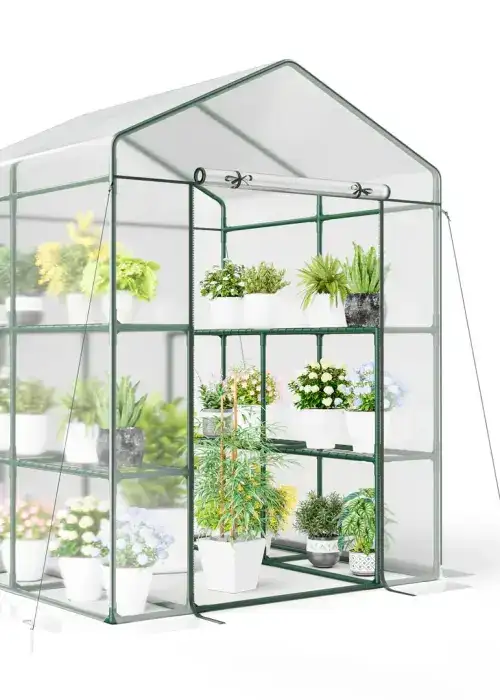 Walk-in Greenhouse w/ 3 Tiers 4 Shelves (PVC Cover)